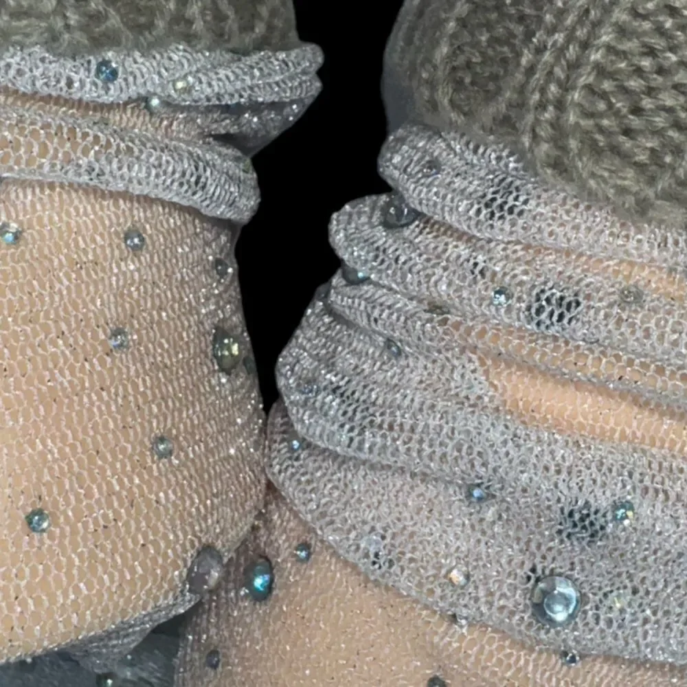 SXY l Elegant Silver Arm Sleeves Shimmery & Sheer, Gray Fuzzy, Fingerless Gloves